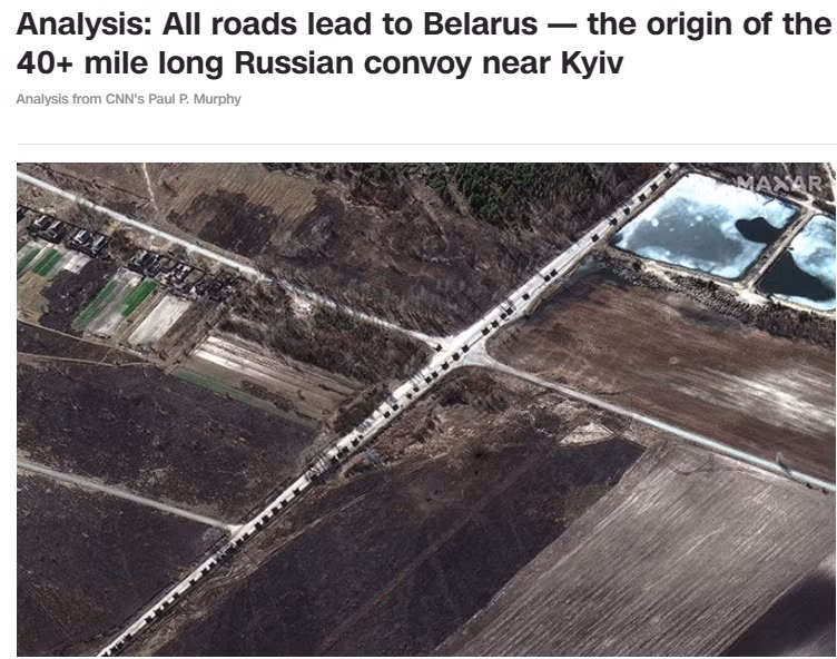 Trong khi đó, đoàn xe khổng lồ của quân đội Nga đang tiếp cận thủ đô Kyiv đã không đạt được tiến bộ đáng kể trong 24 đến 36 giờ qua. Sự chậm trễ có thể là do đội hình hành quân quá dài. Ngoài ra là những những thách thức đối với khả năng hậu cần và hỗ trợ.