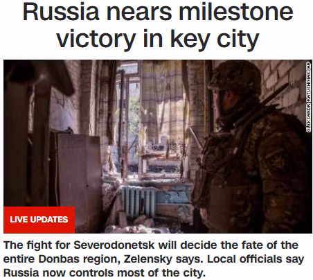 "Nga đang tiến gần đến một chiến thắng quan trọng ở một thành phố trọng yếu", hãng tin Mỹ CNN ngày 9/6 đưa tin về cuộc chiến giành thành phố Sieverodonetsk ở miền đông Ukraine vẫn đang diễn ra ác liệt, và các quan chức địa phương cho biết, hiện Nga đã kiểm soát hầu hết các khu vực trong thành phố.