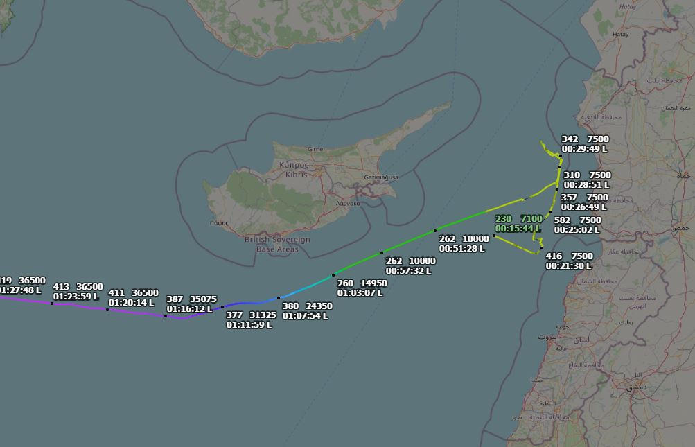 Chiếc máy bay tuần thám biển P-8 Poseidon của Hải quân Mỹ, đã tiếp cận căn cứ hải quân của Nga ở Tartus tại Syria, nằm trên bờ biển Địa Trung Hải vào khoảng 00 giờ 25 phút (giờ địa phương) và bắt đầu di chuyển khỏi bờ biển Syria lúc 00 giờ 38 phút.