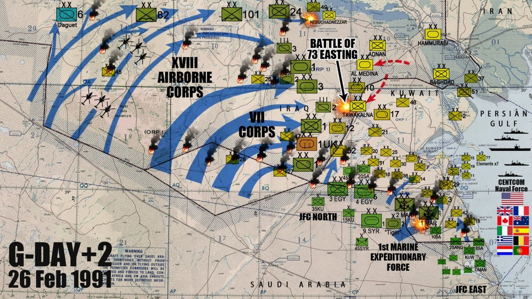 Và một trong những trận đánh “ly kỳ nhất” giữa xe chiến đấu bộ binh Bradley với xe tăng Iraq diễn ra vào cuối tháng 2/1991, khi hai chiếc M2 Bradley của Mỹ đã tiêu diệt 5 xe tăng T-72 của Iraq. Đó là Trận đánh 73 Easting nổi tiếng, nhưng chưa được kiểm chứng, mà chỉ do Mỹ xác nhận.