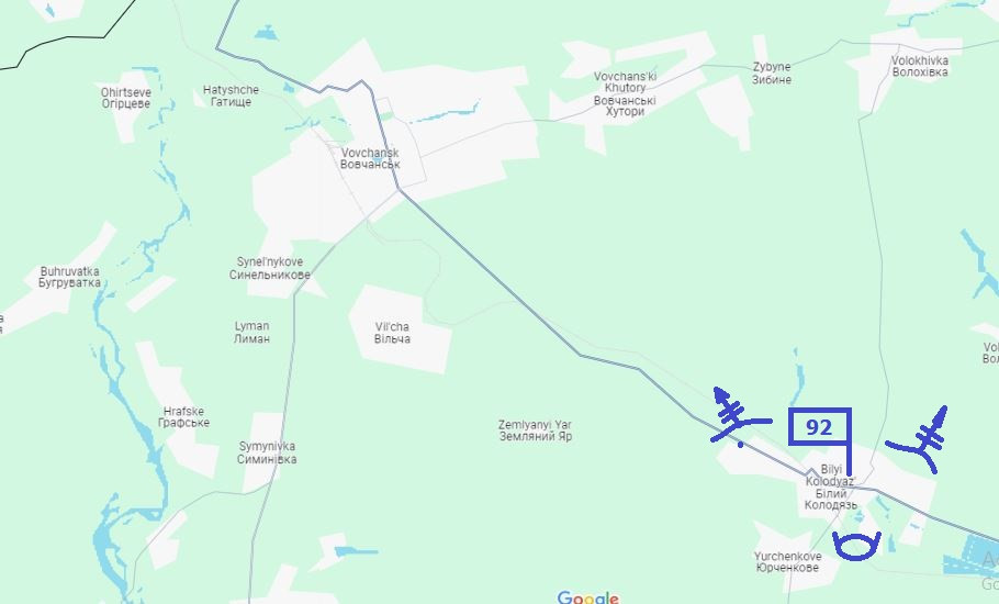 Khi Lữ đoàn xung kích 92 đến Kharkov tăng viện, họ đóng quân gần Bilyi Kolodyaz' ở phía đông nam thành phố Volchansk. Đồng thời, họ được tăng cường thêm một tiểu đoàn quân địa phương để tiếp quản tuyến phòng thủ Zeleny.
