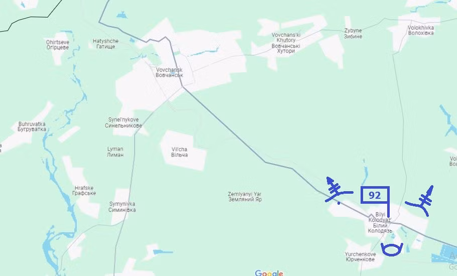 Khi Lữ đoàn xung kích 92 đến Kharkov tăng viện, họ đóng quân gần Bilyi Kolodyaz' ở phía đông nam thành phố Volchansk. Đồng thời, họ được tăng cường thêm một tiểu đoàn quân địa phương để tiếp quản tuyến phòng thủ Zeleny.