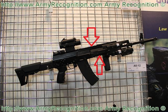 Một thiết kế đặc trưng của súng trường tiến công hiện đại là việc bố trí các ray Picatinny; AK-12 cũng không là ngoại lệ khi có các ray Picatinny cả mặt trên và dưới của súng, có thể bố trí nhiều phụ kiện như kính ngắm, đèn pin tùy theo nhiệm vụ.