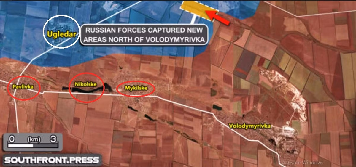 Hiện nay ở phía nam và đông nam của Ugledar lần lượt là Pavlivka và Mikinske đã nằm trong tay Quân đội Nga. Ở khu vực phía bắc đã gần nằm trong sự kiểm soát của Nga, như vậy Ugledar sắp bị bao vây ba mặt và giống như “một con rùa ở trong bình”. 