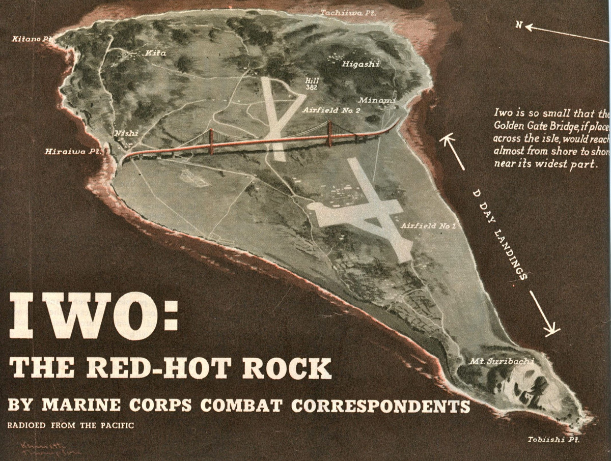 Mất Suribachi, người Nhật co về giữ phòng tuyến thứ nhất của họ chạy dài gần 3 km từ bờ phía tây qua góc phía nam sân bay số 2 đến bờ đông của đảo. Hệ thống phòng thủ của quân Nhật ở đây còn rất mạnh và thậm chí còn hơn cả khu vực phía Nam mà quân Mỹ vừa chiếm được. Nguồn ảnh: Warhistory.