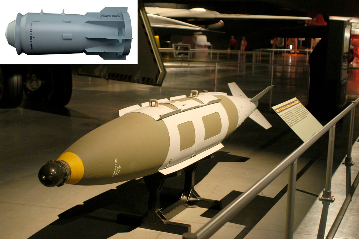 So sánh bom hạng nặng sản xuất loạt của Mỹ là loại GBU-31 với bom FAB-1500 của Nga, thì bom GBU-31 chỉ có trọng lượng 2.000 pound (907 kg), chưa bằng 2/3 trọng lượng của bom Nga. Đây là lý do tại sao Quân đội Ukraine rất sợ loại vũ khí này. 