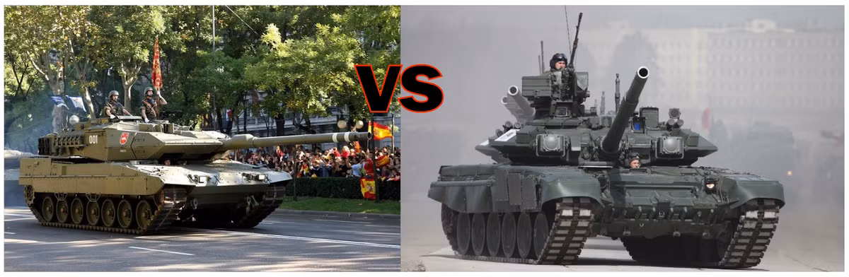 Thứ hai là khả năng bảo vệ, so với xe tăng Leopard 2A4, hệ thống bảo vệ của xe tăng T-90M tiên tiến hơn. Ngoài lớp giáp tổng hợp, T-90M còn bổ sung lớp giáp phản ứng nổ (ERA) Arena-M, giúp tăng cường chống đạn xuyên giáp và đạn nổ lõm; trong khi giáp của Leopard 2 rất mỏng, nên Ukraine phải lắp thêm giáp ERA của chính họ. 