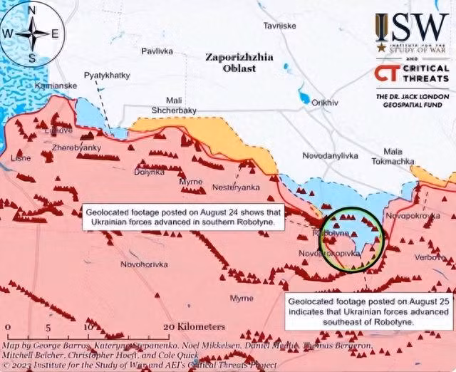 Trên thực tế, quân đội Nga tại tuyến Rabotino – Verbovoe đang vây quân Ukraine từ ba phía và mùa mưa của Ukraine đã đến, sẽ rất khó khăn cho hoạt động phản công của Quân đội Ukraine.
