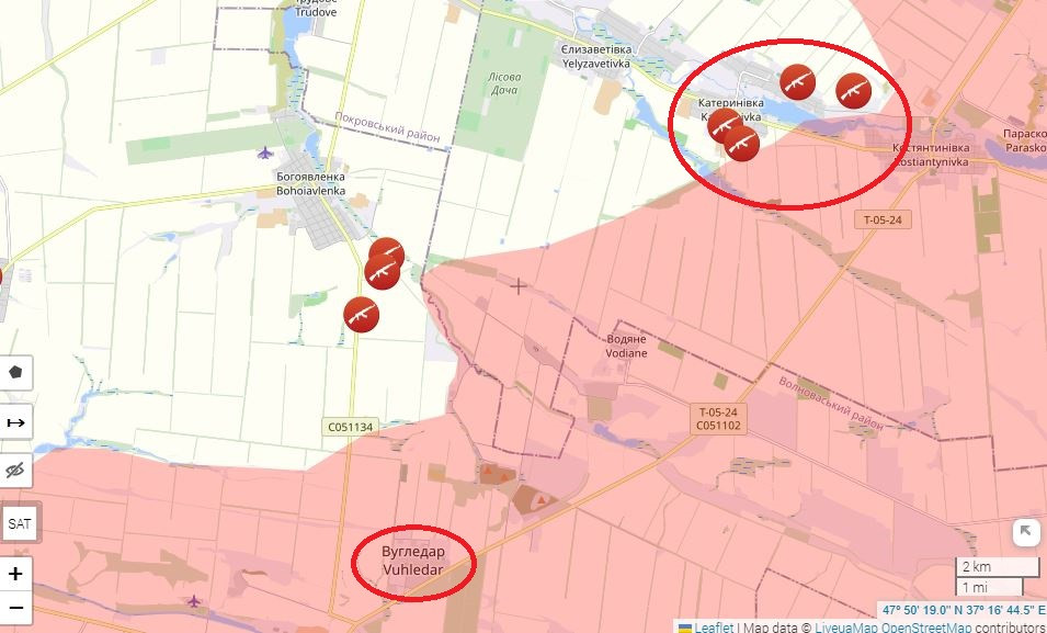Sau khi chiếm Ugledar, quân Nga sau thời gian nghỉ ngơi để hồi phục, bắt đầu chiến dịch bao vây làng Katerynivka ở sườn bắc Ugledar, đánh bật quân Ukraine từ phía đông của ngôi làng. Hiện giao tranh đang diễn ra tại khu vực trường học, nơi được quân Ukraine sử dụng làm công sự chiến đấu. Ở phía nam Katerynivka, quân Nga đã chiếm đầu cầu ở một trang trại.