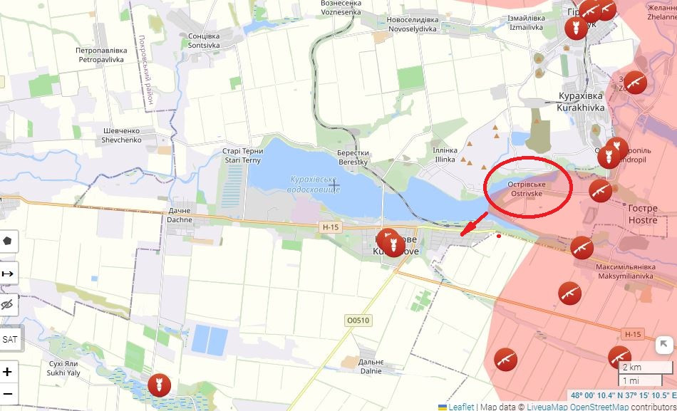 Trên hướng mặt trận Pokrovsk, sau khi quân Nga tràn ngập làng Ostrovsky, họ đã tiến thẳng tới Kurakhovo, một trung tâm phòng thủ và hậu cần quan trọng của Ukraine ở phía nam Pokrovsk. Quân đội Nga, với sự hỗ trợ của xe bọc thép, đã tấn công ngôi làng nghỉ mát "Shakhtostroitel", chiếm giữ trung tâm ngôi làng. Các cuộc đánh tiếp tục diễn ra ở ngoại ô phía đông Kurakhovo.