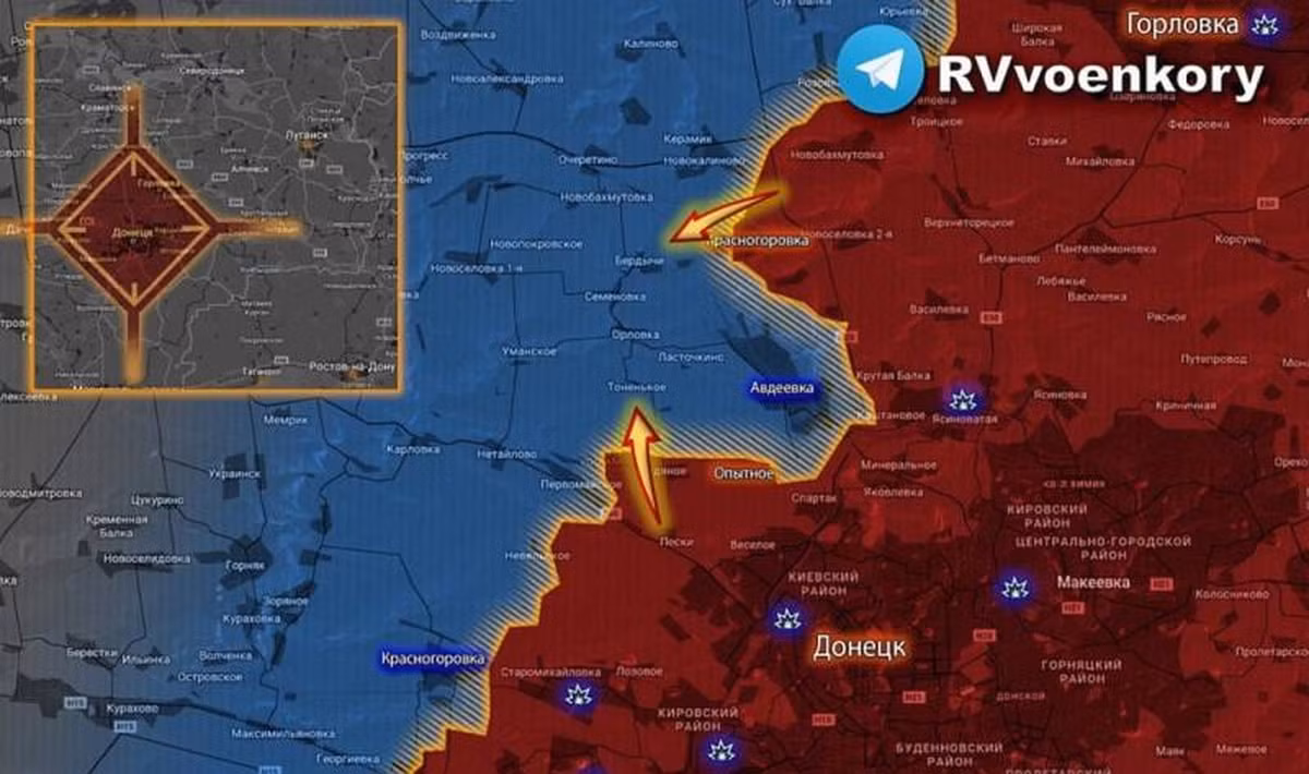 Ở khu vực sườn phía nam Andreevka, các mũi tấn công của quân Nga vào vị trí tiền phương quân Ukraine tại Vodyanoye và Opytny chậm hơn, vì những lý do khách quan; đặc biệt là những bãi mìn dày đặc của Ukraine và những công sự chiến đấu ngầm.