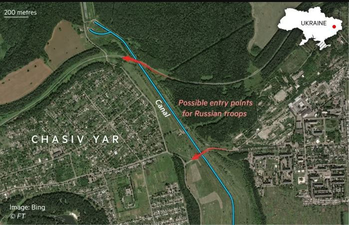 Tình hình khó khăn tương tự đối với quân Nga đang diễn ra ở khu vực lân cận kênh Seversky Donets - Donbass, nơi Quân đội Ukraine đang nắm giữ lợi thế về địa hình, với nhiều mỏ đá, nhiều cây cối rậm rạp và độ cao thay đổi, cùng với các bãi mìn và ổ hỏa lực, UAV rình rập. 