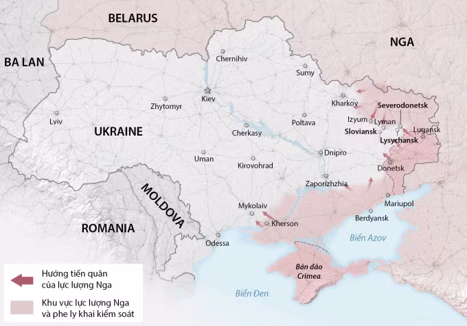 Quan trọng hơn, trong vòng 24 giờ qua, tình hình ở Donbass cũng đảo ngược, ngoài việc chiếm 97% lãnh thổ của vùng Luhansk, Quân đội Nga còn chiếm 80% lãnh thổ của Donbass. Điều đó có vẻ như không thực tế, khi Quân đội Ukraine tuyên bố sẽ tái chiếm lãnh thổ ở Donbass, thông qua các cuộc phản công.