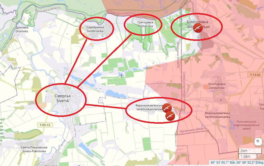 Sau một số ngày làm công tác chuẩn bị chiến đấu, RFAF đã phát động cuộc tấn công dữ dội vào các điểm cao ở Núi Trắng. Nếu quân Nga có thể chiếm được các điểm cao có giá trị chiến thuật của khu vực này, không chỉ quân Ukraine ở cứ điểm Grigorivka sẽ buộc phải rút lui về Seversk, mà cả Serebrianka ở phía bắc Seversk, Verkhnokamyanske ở phía đông, và thậm chí cả thành phố Seversk cũng sẽ bị hỏa lực của quân Nga bao phủ.