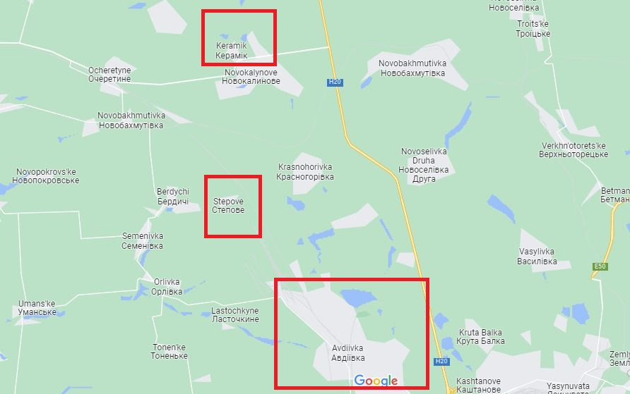 18. Quân Nga tiến đáng kể ở khu vực Stepovoye (cách Avdeevka 7 km về phía tây bắc) và giành được chỗ đứng ở khu vực Keramika (cách Avdeevka 10 km về phía tây bắc). Đây có thể cũng là chiến thuật mà quân Nga áp dụng khi tràn ngập vào Bakhmut.