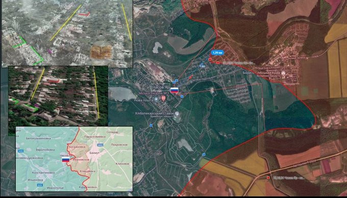 Các vùng được đánh dấu màu vàng trên bản đồ chiến trường cho thấy, khu vực lãnh thổ đã nằm trong tầm kiểm soát của Nga, ám chỉ những thành công ban đầu trong việc thiết lập chỗ đứng để thâm nhập sâu hơn vào khu vực đô thị.