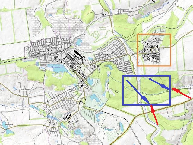 Ở sườn phía nam, tình hình giao tranh phức tạp hơn, do ở đó phía Ukraine đã xây dựng hệ thống công sự trận địa phòng ngự kiên cố, giúp cho quân Ukraine di chuyển vũ khí và quân số từ vị trí này sang vị trí khác thuận lợi. Quân Nga tiến rất khó khăn, do hỏa lực của Ukraine tại đây còn rất mạnh.