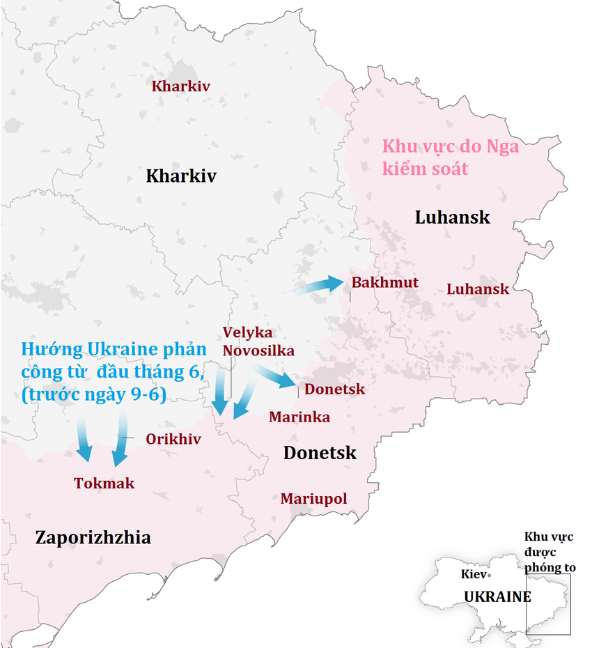 Theo hãng tin Mỹ CNN, trong cuộc phản công mùa hè diễn ra trong gần 5 tháng qua, quân đội Ukraine đã tiến hành các cuộc phản công theo hướng Nam Donetsk, Bakhmut và Zaporozhye. Trong đó Ukraine sử dụng lực lượng chủ lực là các lữ đoàn do NATO huấn luyện và trang bị, để đảm nhiệm mũi nhọn phản công.