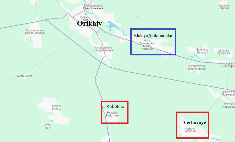 Tuy nhiên, gần đây tâm điểm của cuộc giao tranh đã dần chuyển sang khu vực lân cận của làng Malaya Tokmachka, nằm sát thị trấn Orekhiv. Quân đội Ukraine ở khu vực này đã cố thủ trong các vành đai rừng ở gần làng và những cánh đồng, cố gắng kìm hãm bước tiến của quân Nga.