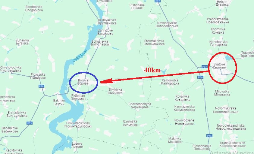 Sau đó là tuyến trung tâm hướng Svatovo-Borova. Hướng này hiện là khu vực tích cực nhất để Quân đội Nga mở các cuộc tấn công, để đẩy quân Ukraine lên phía trên dọc theo sông Oskil, sau đó tạo thế thuận lợi cho quân Nga tiến thẳng vào Borova do quân Ukraine kiểm soát.