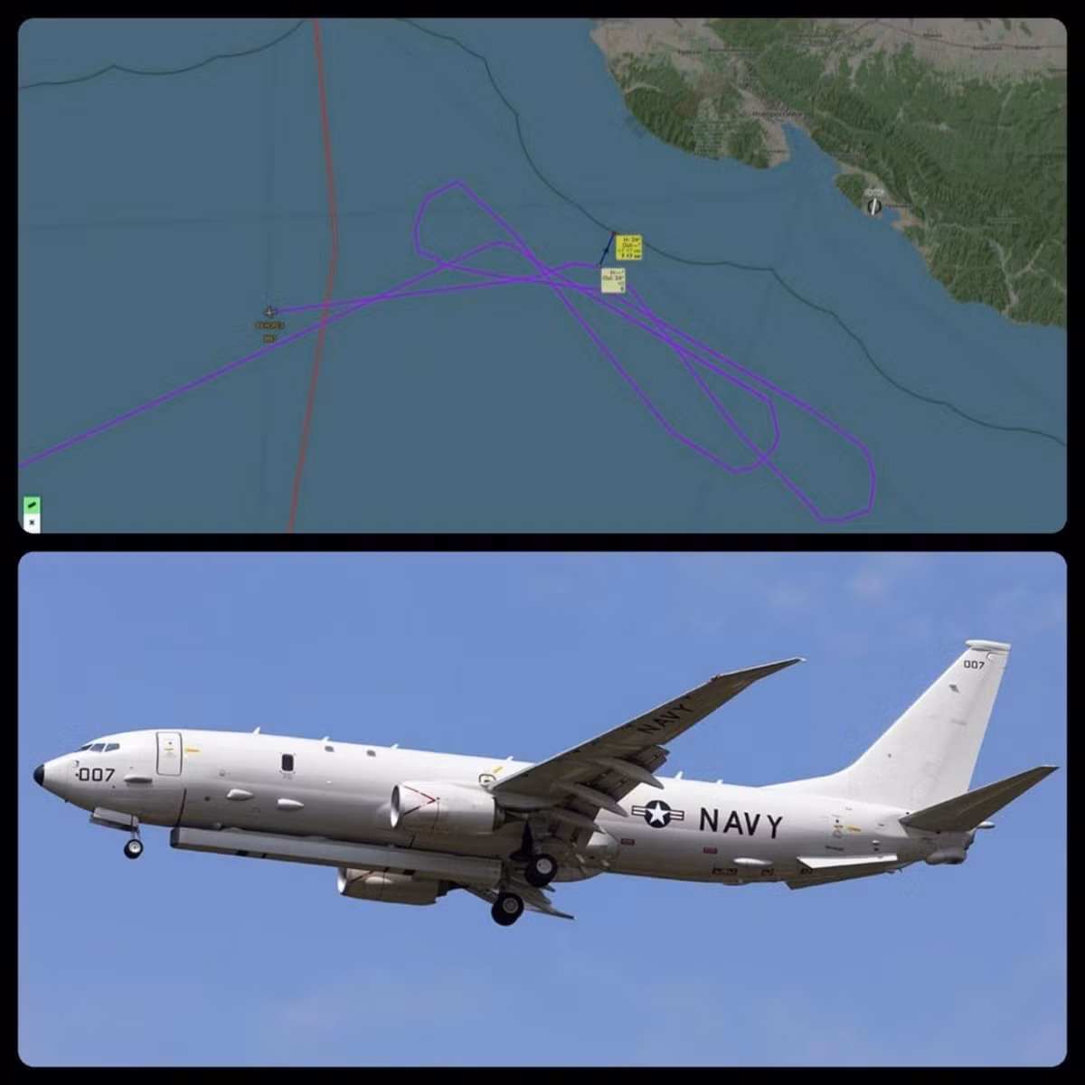 Hình ảnh cho thấy, đường bay của chiếc máy bay tuần thám P-8A Poseidon đã thực hiện hành động khiêu khích một cách khá cố ý; nhưng chưa biết liệu máy bay chiến đấu của Không quân Nga có xuất kích đánh chặn chiếc P-8A của Hải quân Mỹ hay không?