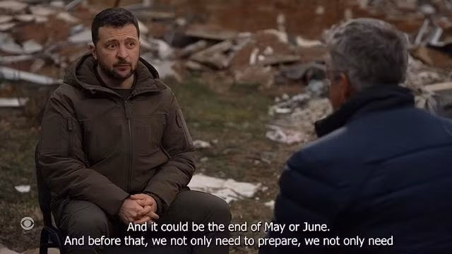 Vào ngày 28/3, Tổng thống Ukraine Zelensky nói với hãng tin Mỹ CBS News rằng, Quân đội Ukraine “chưa sẵn sàng” để chống lại một cuộc tấn công quy mô lớn của quân đội Nga và Quân đội Ukraine còn rất ít pháo binh.