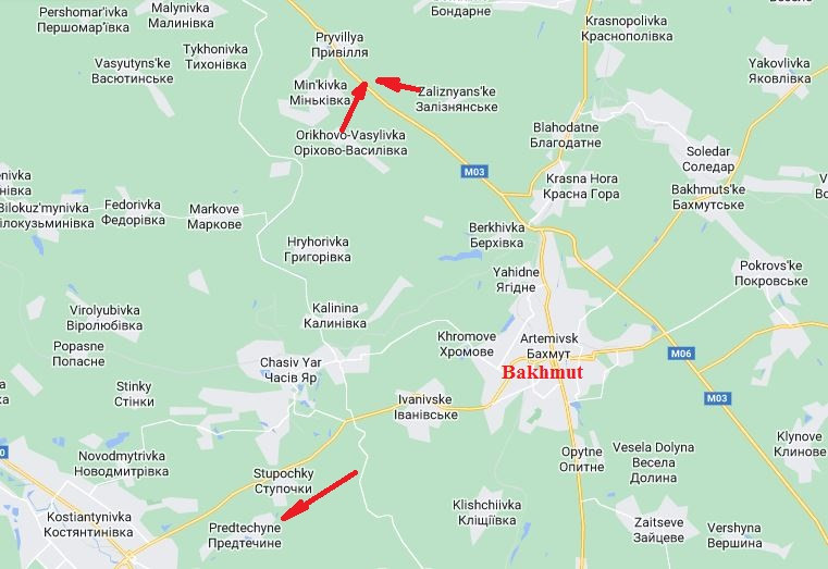 Hiện lực lượng dự bị của Quân đội Ukraine chủ yếu tập trung tại tuyến phòng thủ mới tại thị trấn Chasiv Yar, nằm cách Bakhmut 11 km về phía tây. Nếu quân đội Nga kiềm chế được quân dự bị Ukraine tại đây, thì lính đánh thuê Wagner có thể giành quyền kiểm soát Predtechino, từ đó tiếp cận vùng ngoại ô phía nam của thành phố Konstantinovka.