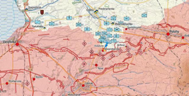 Đối với thông tin quân đội Ukraine đã tiến đến Tokmak (cách Rabotino 20 km), chỉ là những thông tin giả. Sau đó để mở rộng “chiếc nêm”, Quân đội Ukraine đã mở rộng sang cánh trái vào làng Verbovoe; nhưng kết quả là họ phải đánh đổi nhiều nhân lực và vũ khí hạng nặng.