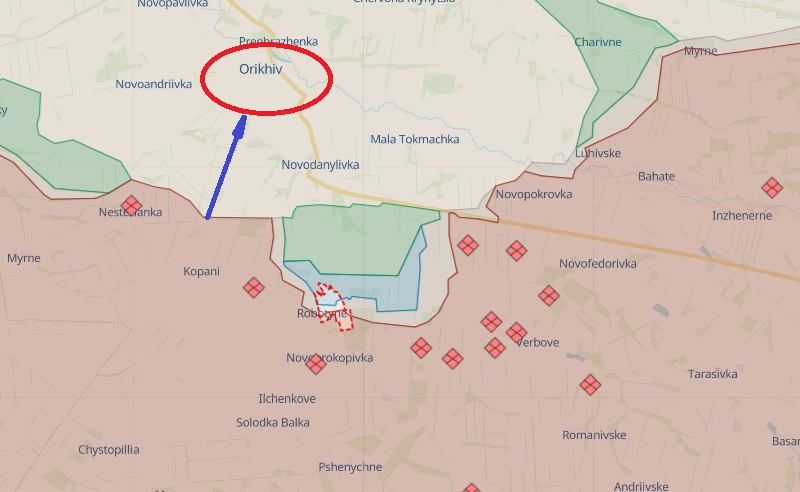 Ngoài ra, quân đội Nga cũng cử một lực lượng trinh sát nhỏ luồn sâu vào khu vực thị trấn Orekhiv để quấy rối hậu phương của Ukraine. Hiện tại, cuộc tấn công của quân đội Ukraine từ Rabotino tới Verbovoe đã phải tạm dừng để củng cố lực lượng. Mặc dù Quân đội Ukraine đưa một số xe thiết giáp hạng nặng tiến về phía Novoprokopovka, nhưng cũng thất bại. 