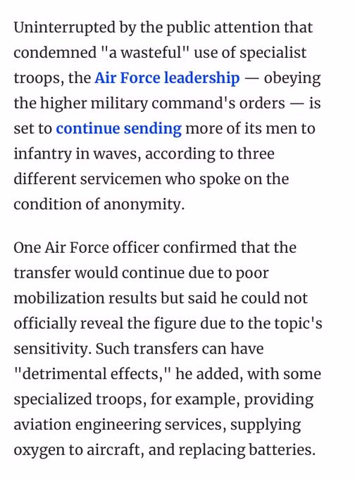 Việc điều chuyển quân số này diễn ra ngay sau khi có các thông tin tương tự xuất hiện vào tháng 11 năm ngoái, khi truyền thông Ukraine điều tra thợ kỹ thuật của các trung đoàn không quân MiG-29 của Ukraine, đã được điều đến các đơn vị bộ binh. Vào thời điểm đó, Bộ Quốc phòng Ukraine đã tuyên bố sẽ điều tra vấn đề này.