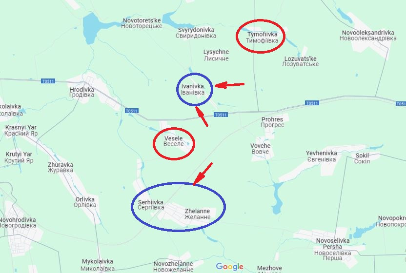 Ở phía bắc, Quân đội Nga trong cuộc giao tranh ác liệt đã giành được quyền kiểm soát làng Timofeevka, cũng như phần lớn làng Veseloye ở khu vực phía tây của mặt trận và gần như đã đánh bật được quân Ukraine ra khỏi đó. Nhờ các hoạt động tích cực, các đơn vị của Nga đã có thể tiếp cận đáng kể ngôi làng Ivanovka từ phía nam và phía đông.
