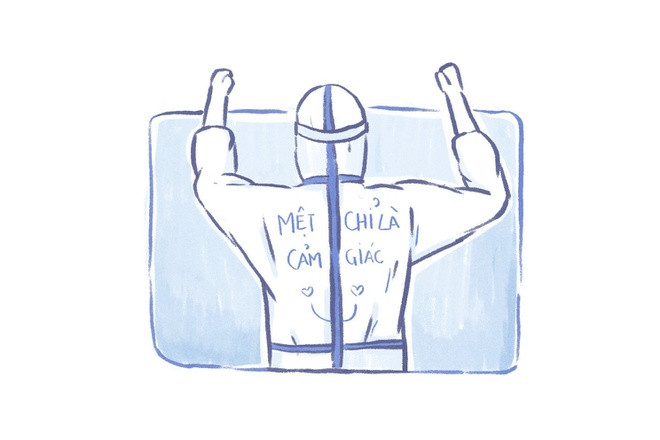 Chia sẻ với Zing, Vy cho hay bộ tranh được cô vẽ trên máy tính. Mỗi bức tái hiện những câu chuyện nhỏ trong quá trình chống dịch mà nữ sinh tìm thấy khi lướt mạng, đọc báo hàng ngày.