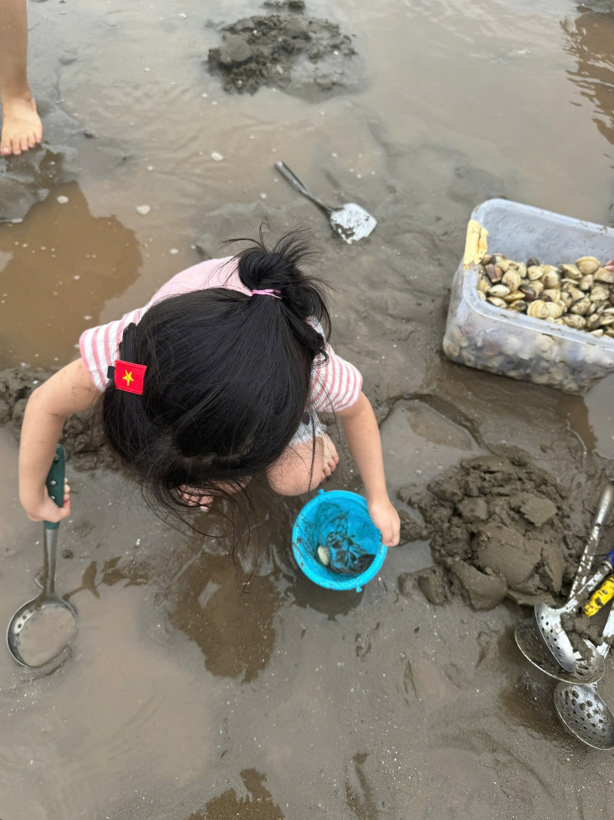 Cào ngao không chỉ là trải nghiệm thực tế, mà còn là nội dung “có gu” cho những ai thích sống ảo mộc mạc nhưng đầy màu sắc của đời sống vùng biển. Ảnh Yến Phương
