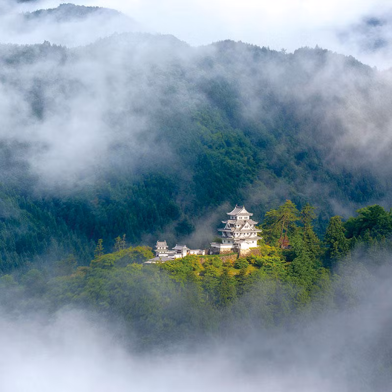 Sở dĩ lâu đài Gujo Hachiman có tên gọi "tòa thành trên mây" xuất phát từ việc công trình cổ kính này trông như lơ lửng giữa những đám mây bồng bềnh vào buổi sáng sớm.