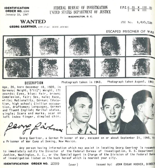 Georg ở trên chuyến tàu chở hàng đi từ bang New Mexico đến San Pedro, California. Nhờ thành thạo tiếng Anh nên ông có thể dễ dàng hòa nhập với mọi người và tạo một danh tính khác để bắt đầu cuộc sống mới. Tù binh phát xít Đức này lấy tên mới là Peter Petersen và tự xưng là người Na Uy nhập cư. Ông làm việc cùng những lao động nhập cư khác trong các trang trại một thời gian trước khi đổi tên thành Dennis Whiles.