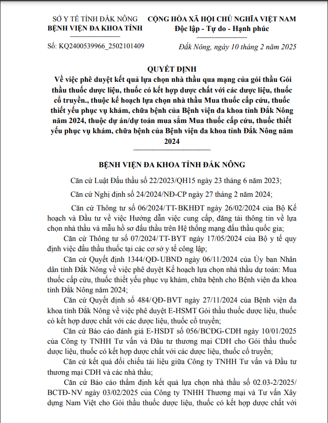 7 nhà thầu trúng gói mua dược liệu lại BV ĐK Đắk Nông 7 nha thau trung goi mua duoc lieu lai BV DK Dak Nong