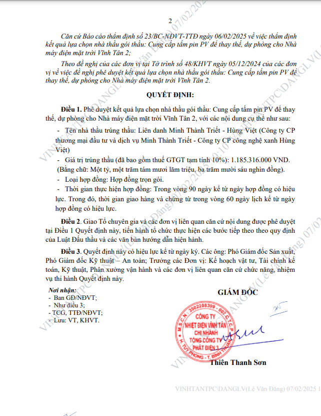 Nhiet dien Vinh Tan: Lien danh Minh Thanh Triet-Hung Viet cung cap 682 tam pin quang dien-Hinh-2