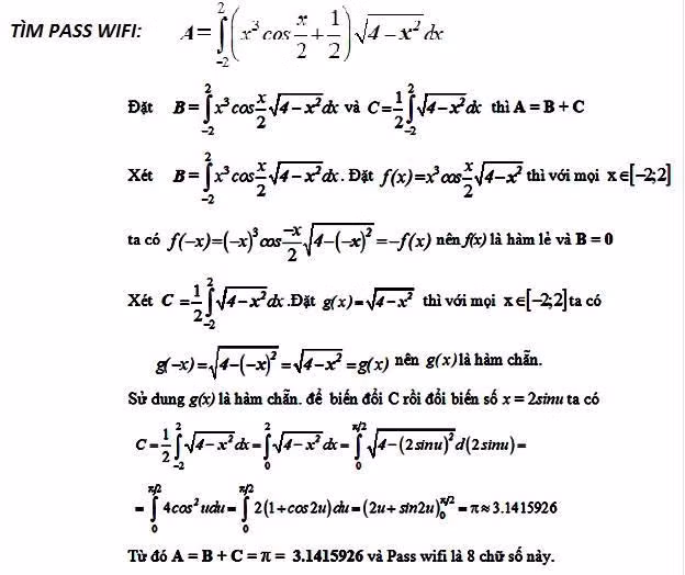 Xin pass wifi mà chủ quán bắt giải bài toán tích phân này để lấy mật khẩu chắc hẳn nhiều người sẽ phải toát mồ hôi.