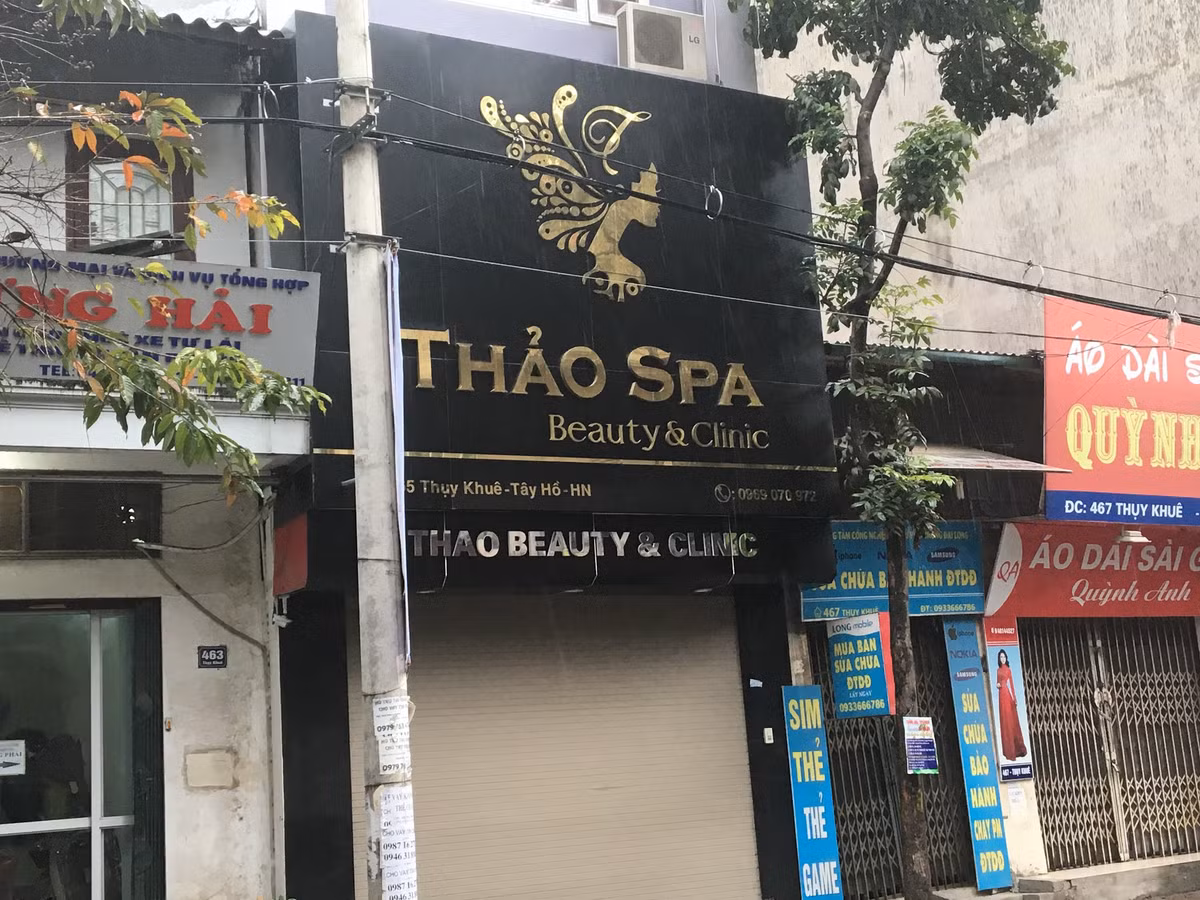 Thảo Spa 465 Thụy Khuê đóng cửa im lìm sau khi xảy ra vụ việc. Ảnh: Thu Minh