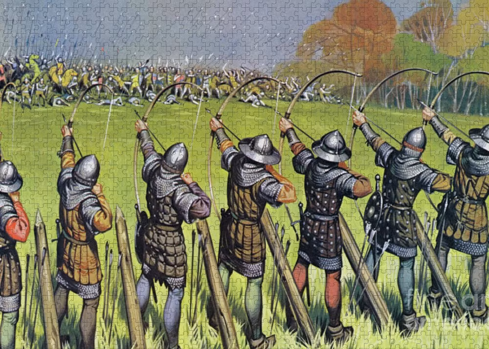 Cung thủ Anh lần nữa tiếp tục trút "cơn mưa tên" vào các kỵ sĩ Pháp đang vất vả vượt qua khu vực lầy lội. Nhờ vậy, quân Anh tiêu diệt thêm một phần sinh lực địch.