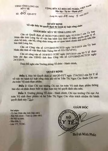 Nu can bo SYT quyet “bao ve” an ky luat cua minh vi so ... o tu