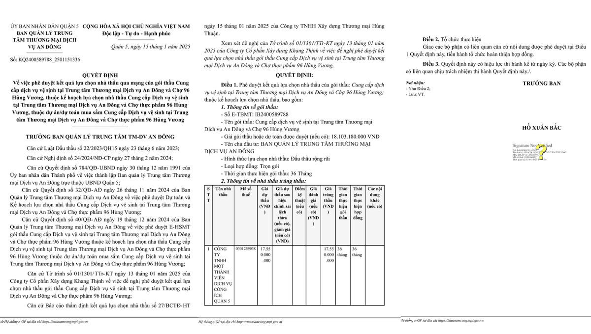 TP HCM: Dịch vụ công ích quận 5 trúng gói thầu hơn 17 tỷ TP HCM: Dich vu cong ich quan 5 trung goi thau hon 17 ty