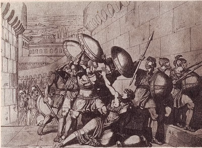 Khi ấy, Tarpeia đề nghị với vua Titus Tatius rằng sẽ mở cổng thành cho chiến binh Sabines tiến vào Rome. Đổi lại, cô sẽ được vua Titus Tatius trọng thưởng bằng những món đồ trang sức và vàng.