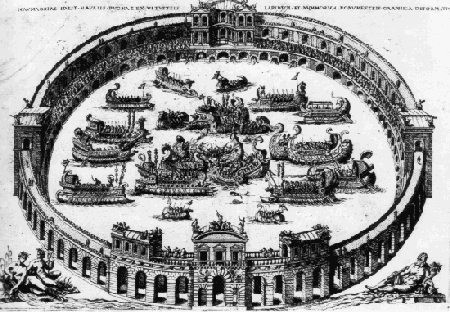 Hàng ngàn người tham gia một trận chiến Naumachia để nó trông giống như trận thủy chiến thực sự. Đối tượng tham gia thường là tù nhân, tù binh chiến tranh và nô lệ.