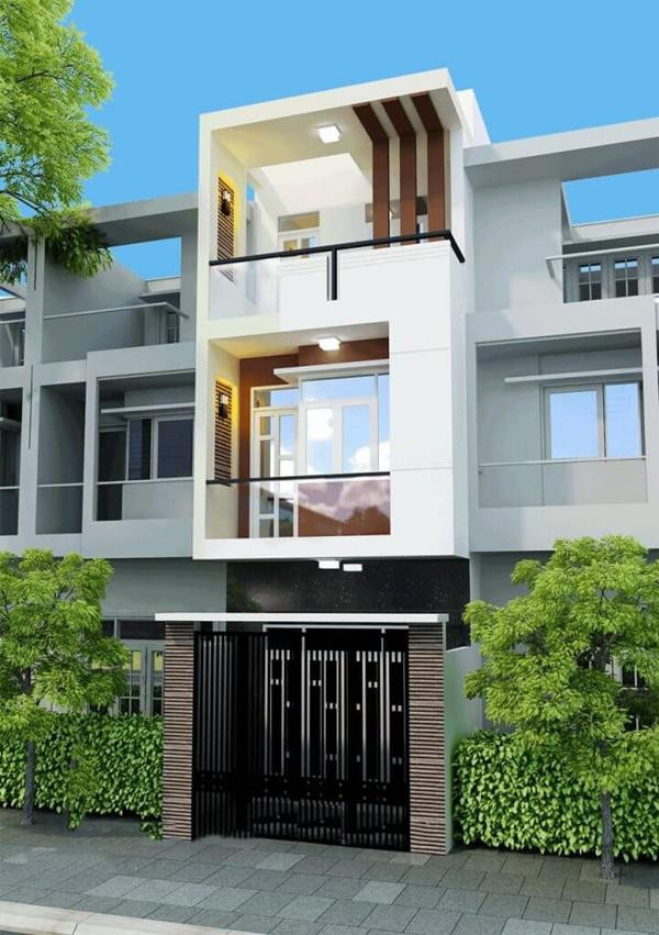 Mẫu số 2: Tận dụng tối đa ánh sáng tự nhiên. Mẫu nhà ống đẹp 3 tầng 5m có thiết kế hình khối đơn giản nhưng điểm nhấn chính là những tấm chắn ban công bằng kính. Nhờ những tấm chắn kính này, ánh sáng tự nhiên được tận dụng triệt để.