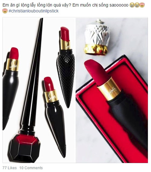 Trước một cơn sốt cực lớn như vậy, những bạn trẻ là tín đồ thời trang, người mê làm đẹp chắc chắn không thể ngồi im. Dù không có điều kiện để sở hữu thỏi son hàng hiệu này, không ít cô gái trẻ dù không mua nhưng vẫn phải tìm cách nhắc đến thỏi son Christian Louboutin trên trang cá nhân của mình.