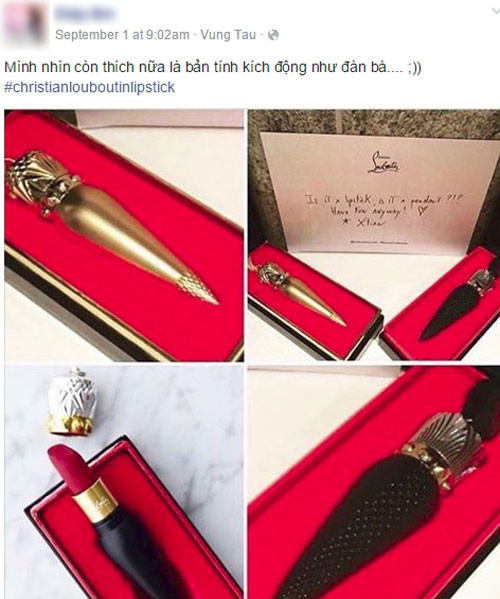 Kèm theo những dòng viết thể hiện sự thèm thuồng của bản thân, trên mạng còn lan truyền thêm những câu chuyện về những cô gái, những người vợ được chồng, người yêu mua tặng son Christian Louboutin làm quà. Và dĩ nhiên phía dưới những câu chuyện này sẽ có không ít dòng bình luận, chia sẻ thể hiện sự ghen tị.