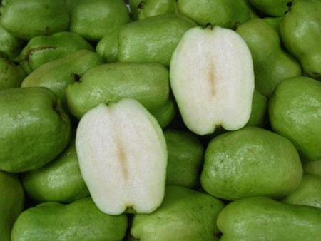 Ổi Phugi không hạt có kiểu dạng quả dài, da màu xanh sáng, thịt màu trắng ngà, chắc, giòn, có vị chua.