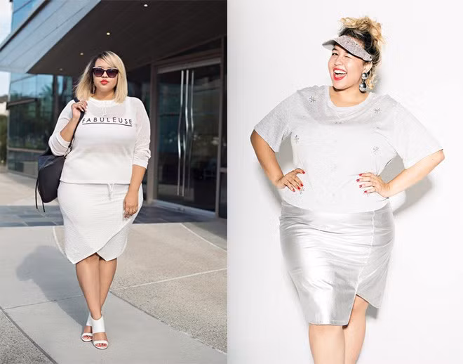 Các nàng béo thường được khuyên tránh xa cách mix white-on-white, hay dùng chất liệu ánh kim. Tuy nhiên, Gabi dù ngoại cỡ nhưng vẫn thật đẹp với 2 kiểu phối đồ này.