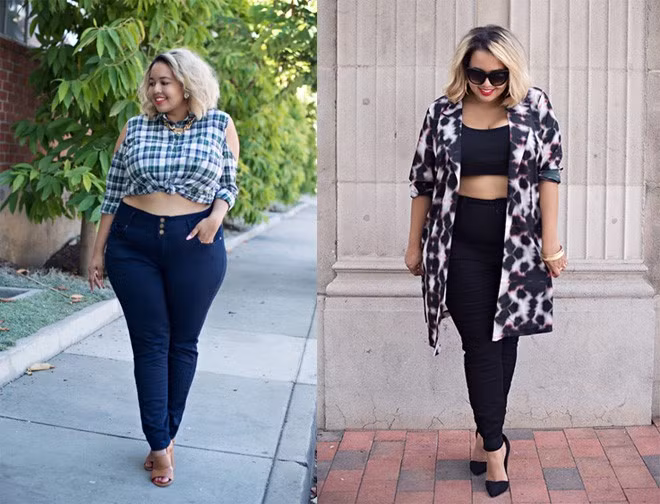 Lưu ý phần chân váy hoặc quần luôn phải cao hơn eo. Như vậy bạn sẽ không phải khoe vòng 2 bánh mì mà vẫn đẹp và gợi cảm.